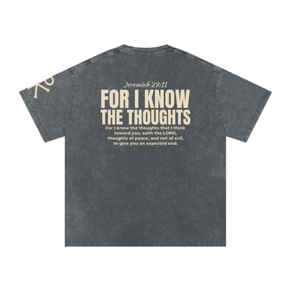 For I Know the Thoughts God in Flesh Christian t-shirt, Pirate Gray, back with Jeremiah 29:11
