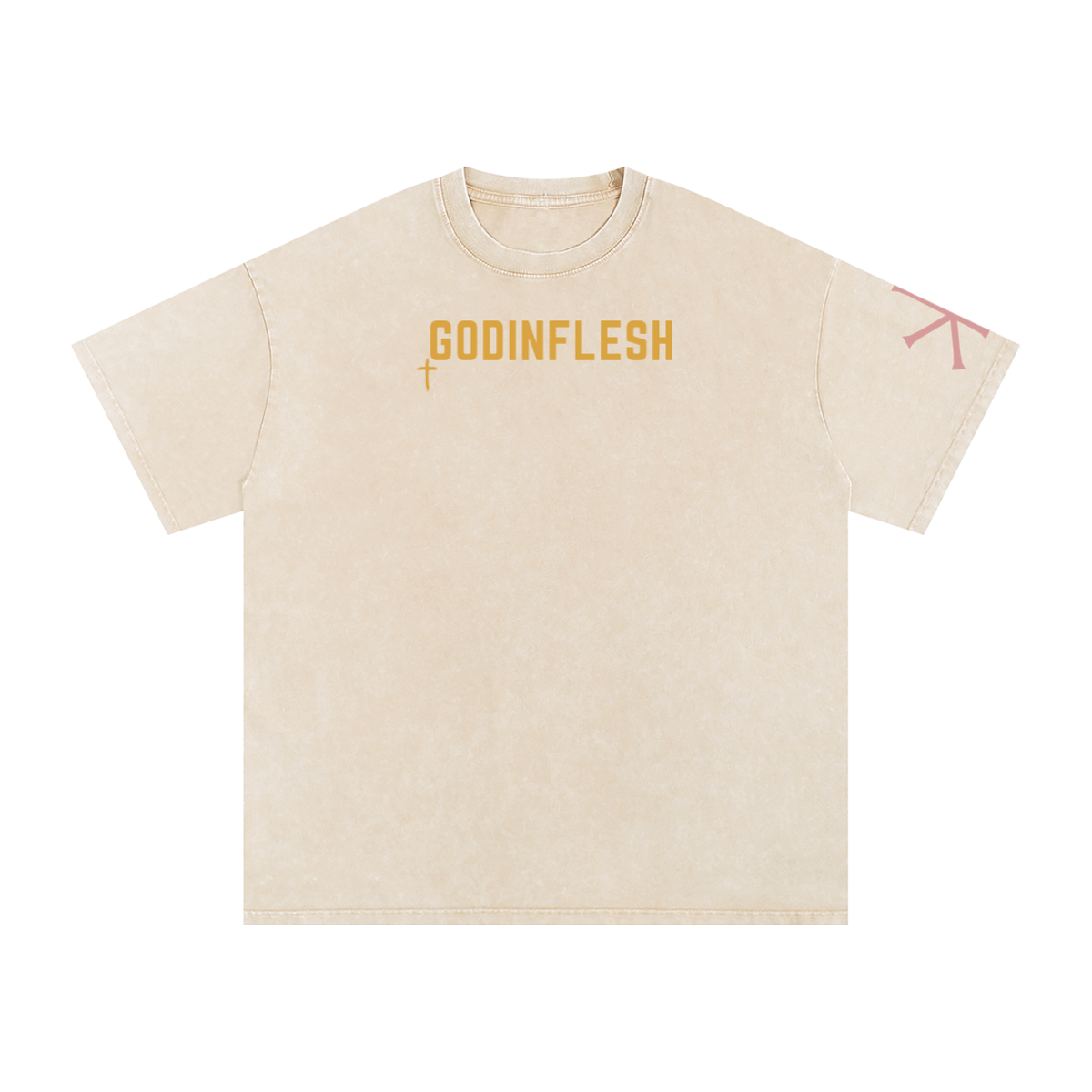 Love Like Jesus God in Flesh Christian t-shirt, Apricot, front with John 13:34