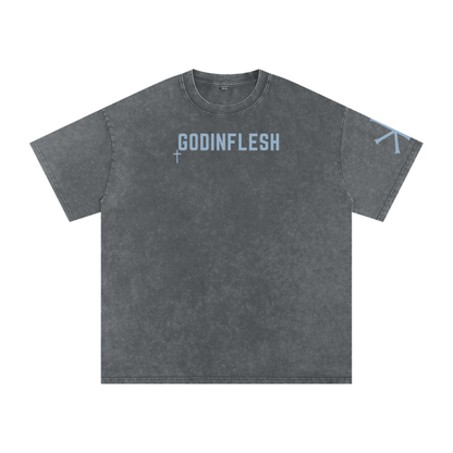 God With Us God in Flesh Christian t-shirt, Pirate Gray, front with Matthew 28:20