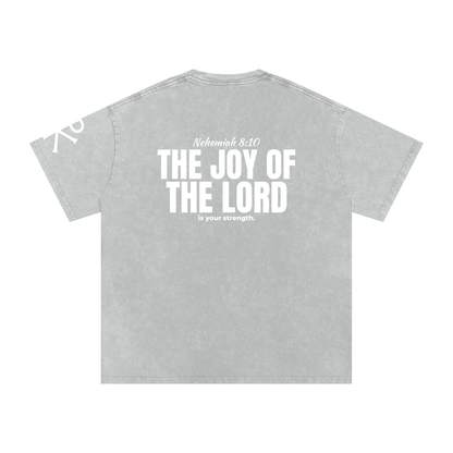 The Joy of the Lord God in Flesh Christian t-shirt, Light Gray, back with Nehemiah 8:10