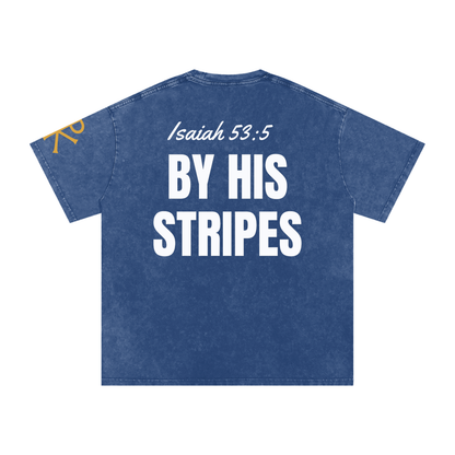 By His Stripes God in Flesh Christian t-shirt, Dark Blue, back with Isaiah 53:5