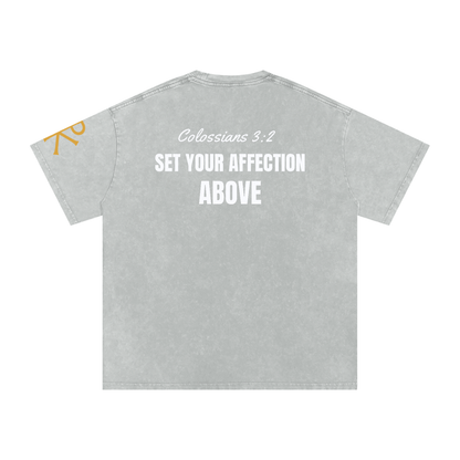 Set Your Affection Above God in Flesh Christian t-shirt, Light Gray, back with Colossians 3:2