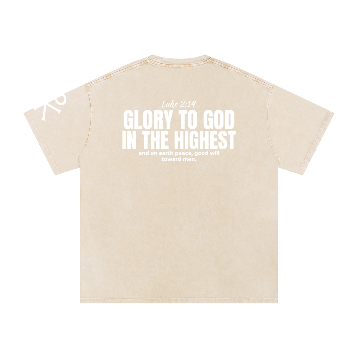 Glory to God in the Highest God in Flesh Christian t-shirt, Apricot, back with Luke 2:14