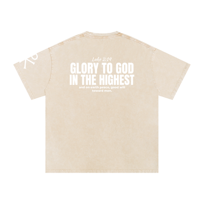 Glory to God in the Highest God in Flesh Christian t-shirt, Apricot, back with Luke 2:14