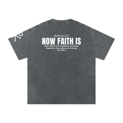 Now Faith Is God in Flesh Christian t-shirt, Pirate Gray, back with Hebrews 11:1