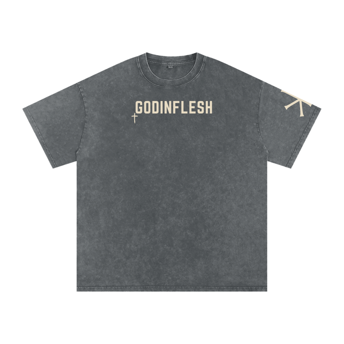 He Will Joy over Thee God in Flesh Christian t-shirt, Pirate Gray, front with Zephaniah 3:17