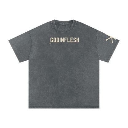 He Will Joy over Thee God in Flesh Christian t-shirt, Pirate Gray, front with Zephaniah 3:17