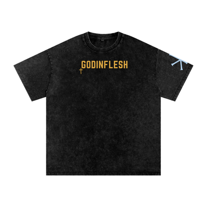 He Is Risen God in Flesh Christian t-shirt, Black, front with Matthew 28:6