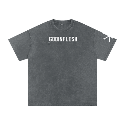 Safe in His Hands God in Flesh Christian t-shirt, Pirate Gray, front with John 10:28
