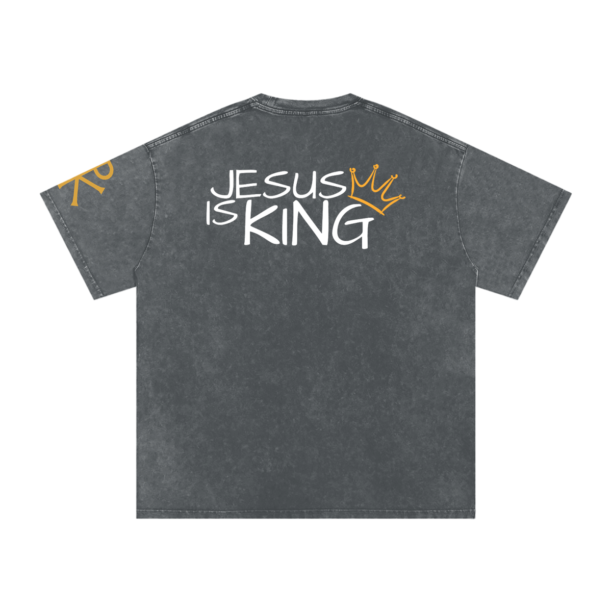 Jesus Is King God in Flesh Christian t-shirt, Pirate Gray, back with Revelation 19:16