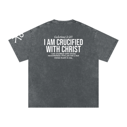 I Am Crucified with Christ God in Flesh Christian t-shirt, Pirate Gray, back with Galatians 2:20