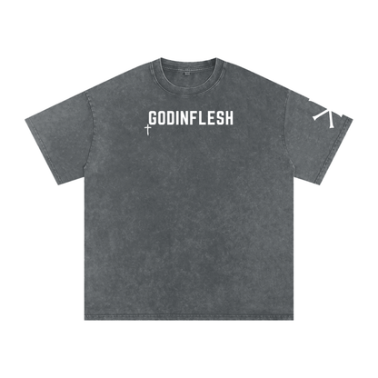 Glory to God in the Highest God in Flesh Christian t-shirt, Pirate Gray, front with Luke 2:14