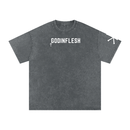 Praying Hands God in Flesh Christian t-shirt, Pirate Gray, front with Philippians 4:6