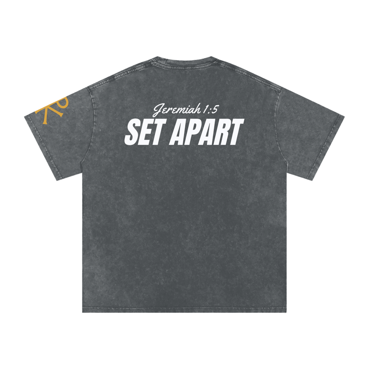 Set Apart God in Flesh Christian t-shirt, Pirate Gray, back with Jeremiah 1:5