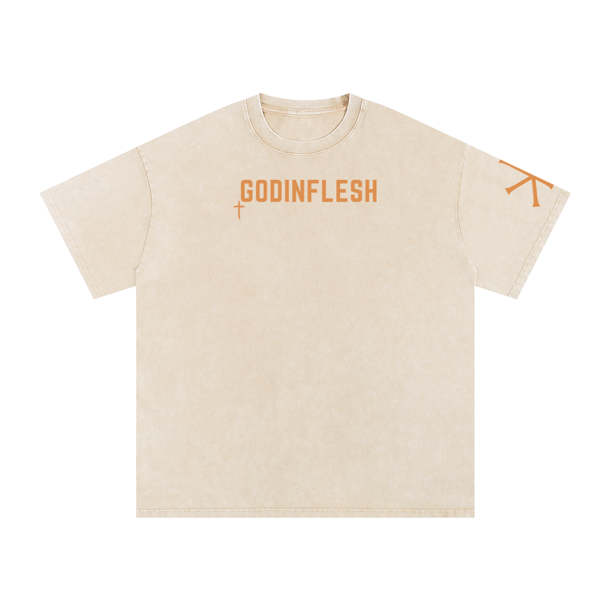 The Light Shineth God in Flesh Christian t-shirt, Apricot, front with John 1:5