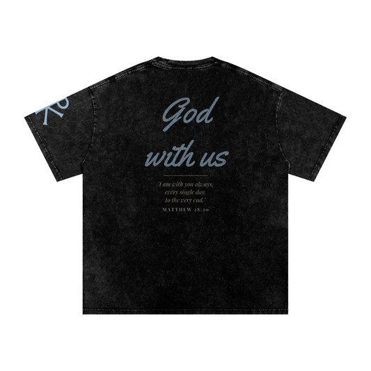 God With Us God in Flesh Christian t-shirt, Black, back with Matthew 28:20