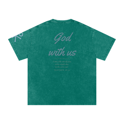 God With Us God in Flesh Christian t-shirt, Dark Green, back with Matthew 28:20
