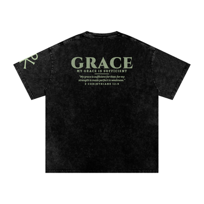 My Grace Is Sufficient God in Flesh Christian t-shirt, Black, back with 2 Corinthians 12:9
