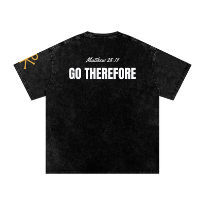 Go Therefore God in Flesh Christian t-shirt, Black, back with Matthew 28:19