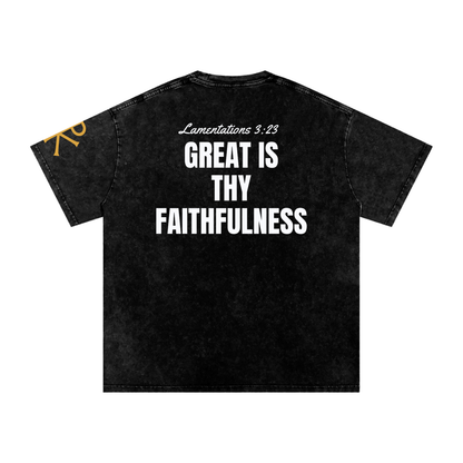 Great Is Thy Faithfulness God in Flesh Christian t-shirt, Black, back with Lamentations 3:23