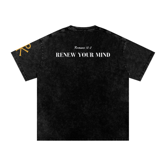 Renew Your Mind God in Flesh Christian t-shirt, Black, back with Romans 12:2