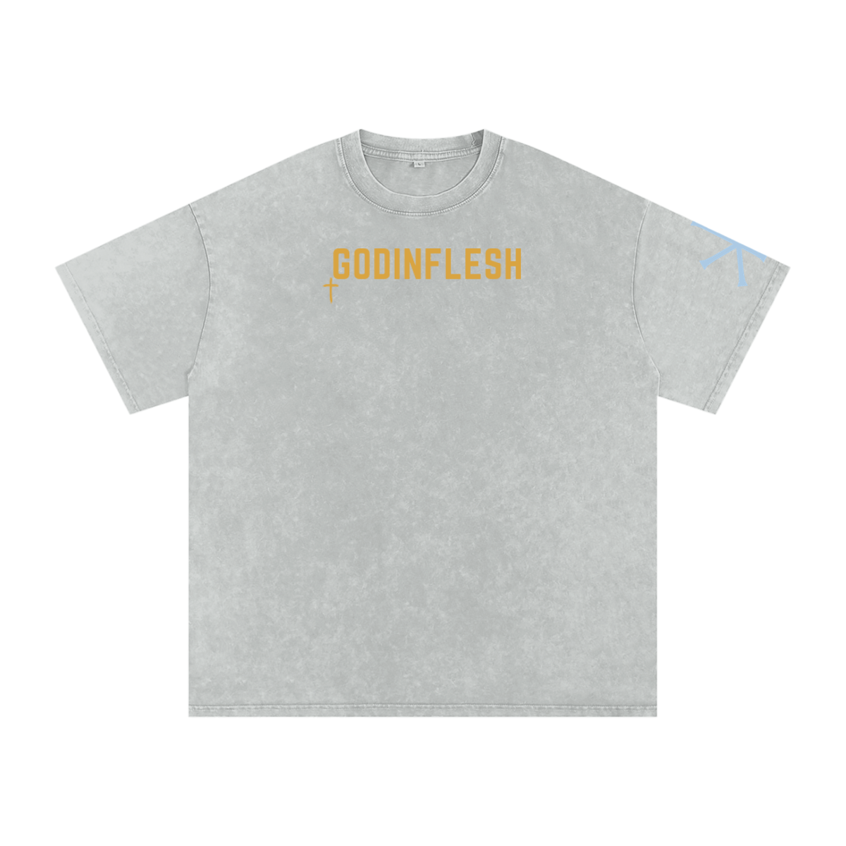 He Is Risen God in Flesh Christian t-shirt, Light Gray, front with Matthew 28:6