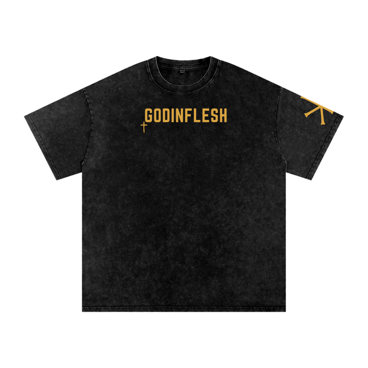 Delivered from Evil God in Flesh Christian t-shirt, Black, front with 2 Timothy 4:18