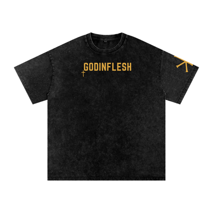 Delivered from Evil God in Flesh Christian t-shirt, Black, front with 2 Timothy 4:18