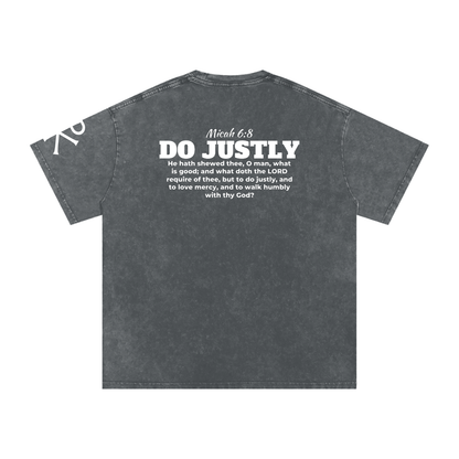 Do Justly God in Flesh Christian t-shirt, Pirate Gray, back with Micah 6:8