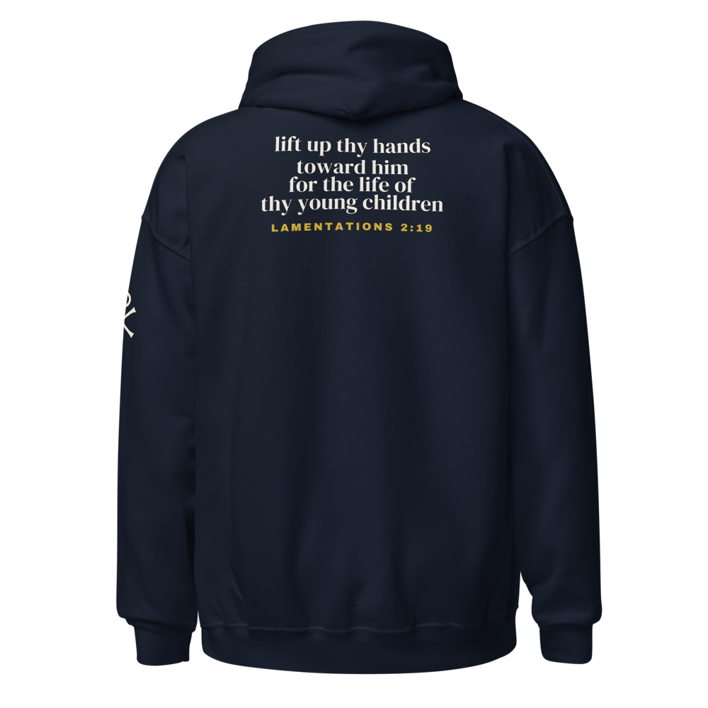 3 A.M. Prayer Club Hoodie, back view mockup with the KJV verse
