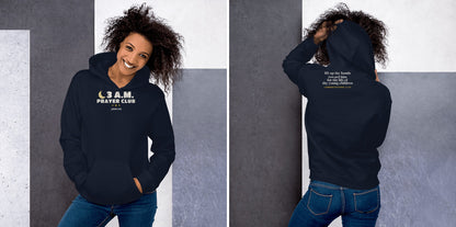 3 A.M. Prayer Club Hoodie in use, lifestyle photo with our design