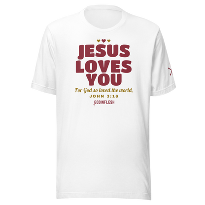 Jesus Loves You Family Tee, Adult (Set A piece), front view mockup