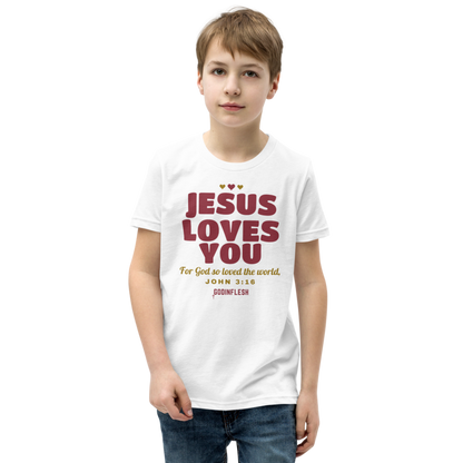 Jesus Loves You Family Tee, Youth (Set A piece), front view mockup