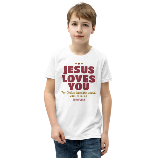 Jesus Loves You Family Tee, Youth (Set A piece), front view mockup