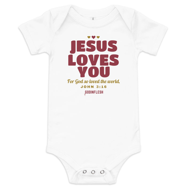 Jesus Loves You Baby Bodysuit (Set A piece), front view mockup