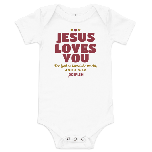 Jesus Loves You Baby Bodysuit (Set A piece), front view mockup
