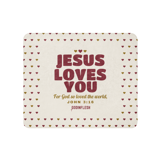 Jesus Loves You Sherpa Blanket (Christmas Morning Bundle piece), front view mockup