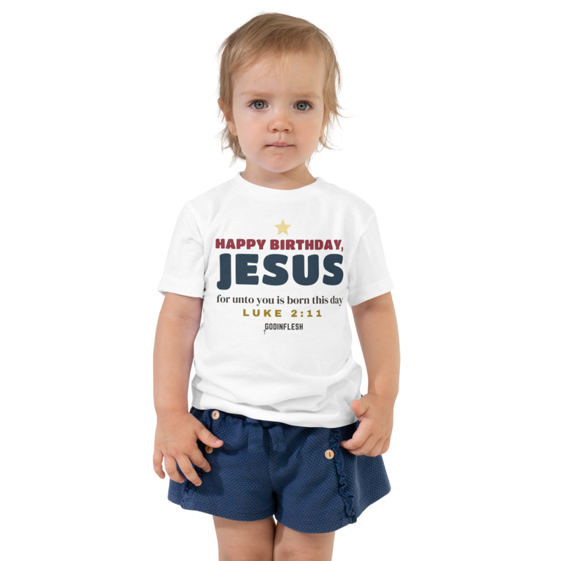 Happy Birthday, Jesus Toddler Tee (Sibling Set piece), front view mockup