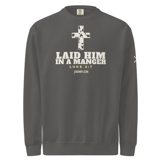 Manger Cross Western Christmas Crewneck, front view mockup