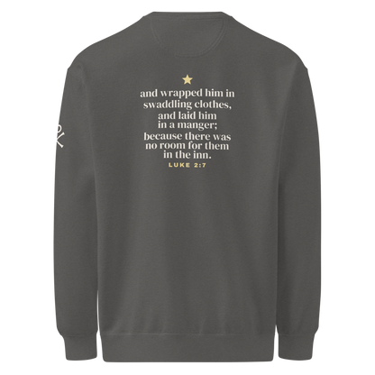 Manger Cross Western Christmas Crewneck, back view mockup with the KJV verse