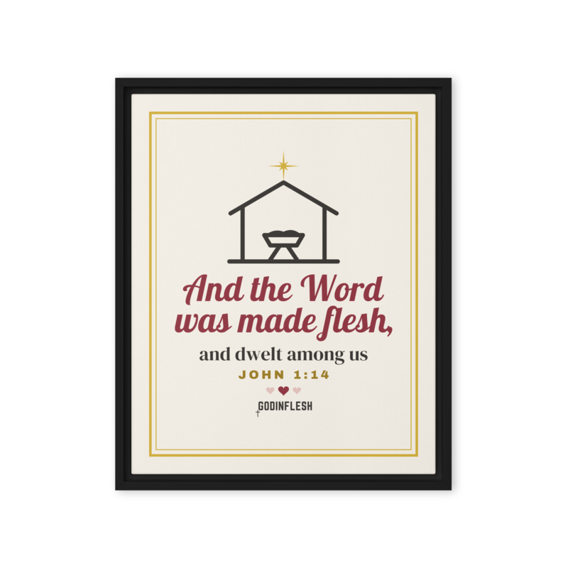 The Word Was Made Flesh Nativity Canvas – Framed canvas 16″×20″, black frame, front view mockup