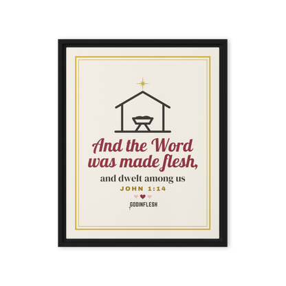 The Word Was Made Flesh Nativity Canvas – Framed canvas 16″×20″, black frame, front view mockup